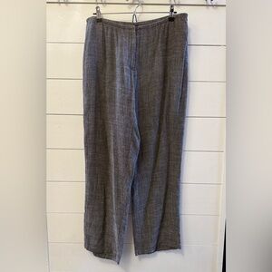 Eileen Fisher Hemp Organic Linen Grid Wide Leg Pant Medium Lagenlock Black